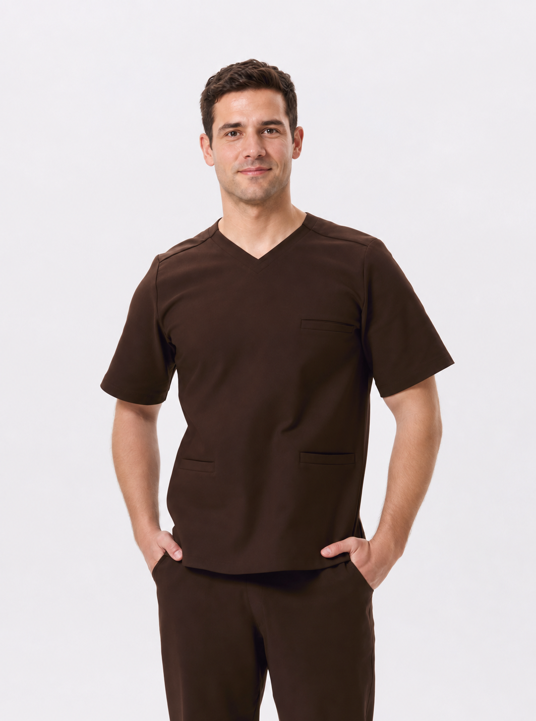 Blusa médica de hombre de algodón Max, color chocolate oscuro, frente