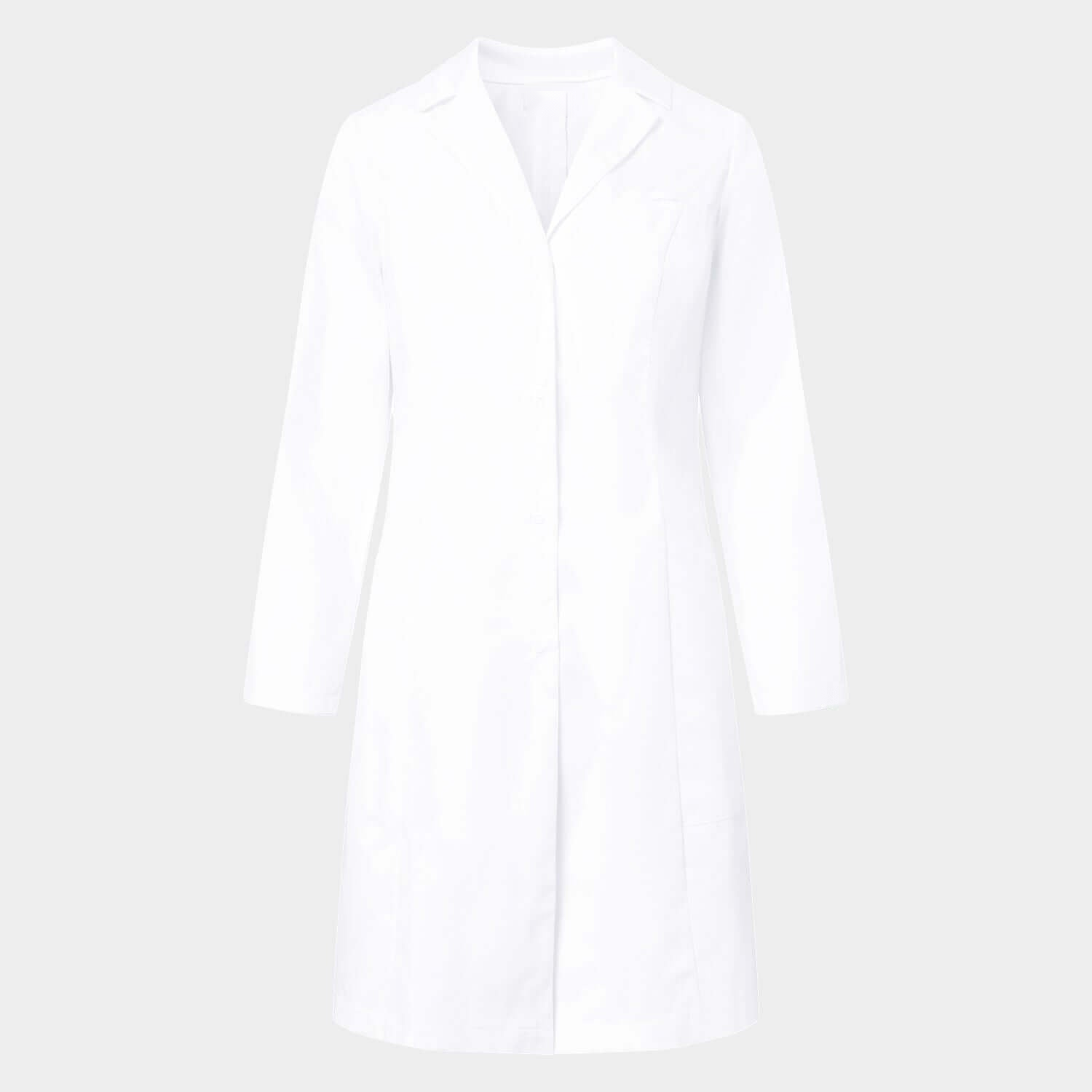 Bata médica de mujer larga Mia, color blanco, frente