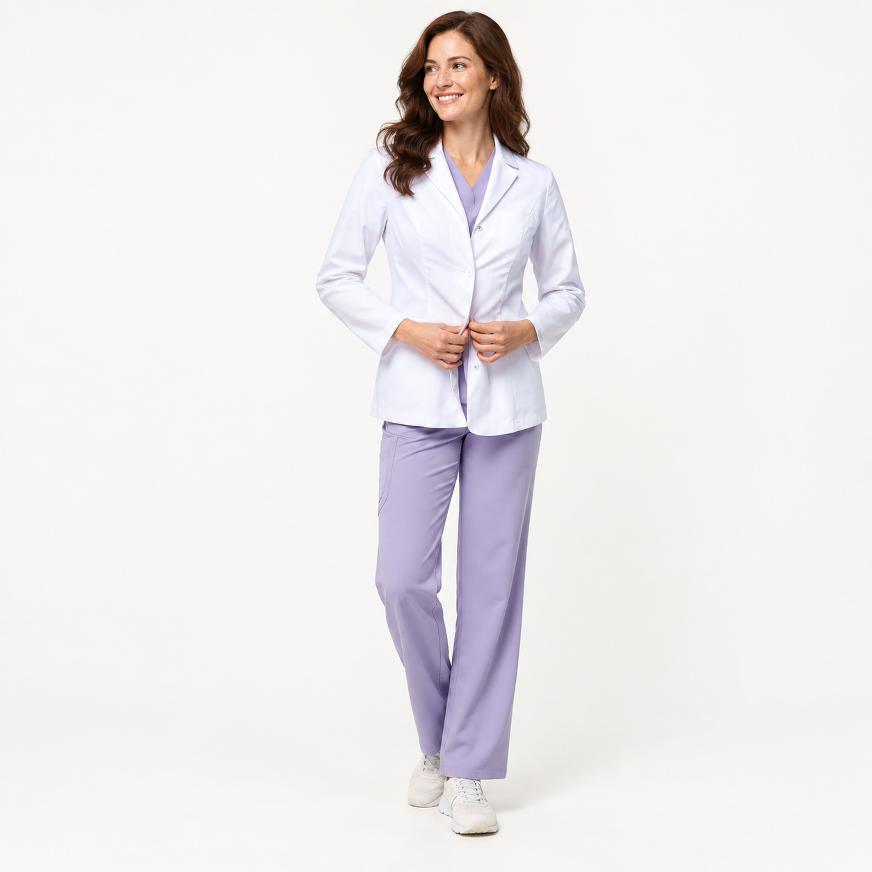 Bata médica de mujer corta Nora, color blanco, frente
