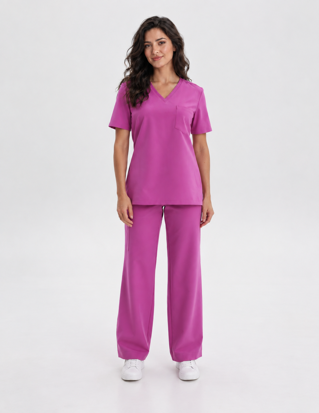Blusa médica de mujer cuello en V Aura, color amaranto, frente