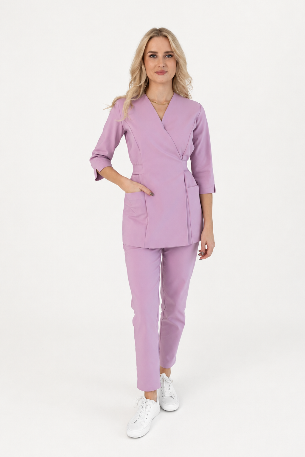 Túnica médica de mujer cruzada Ana, color rosado, frente