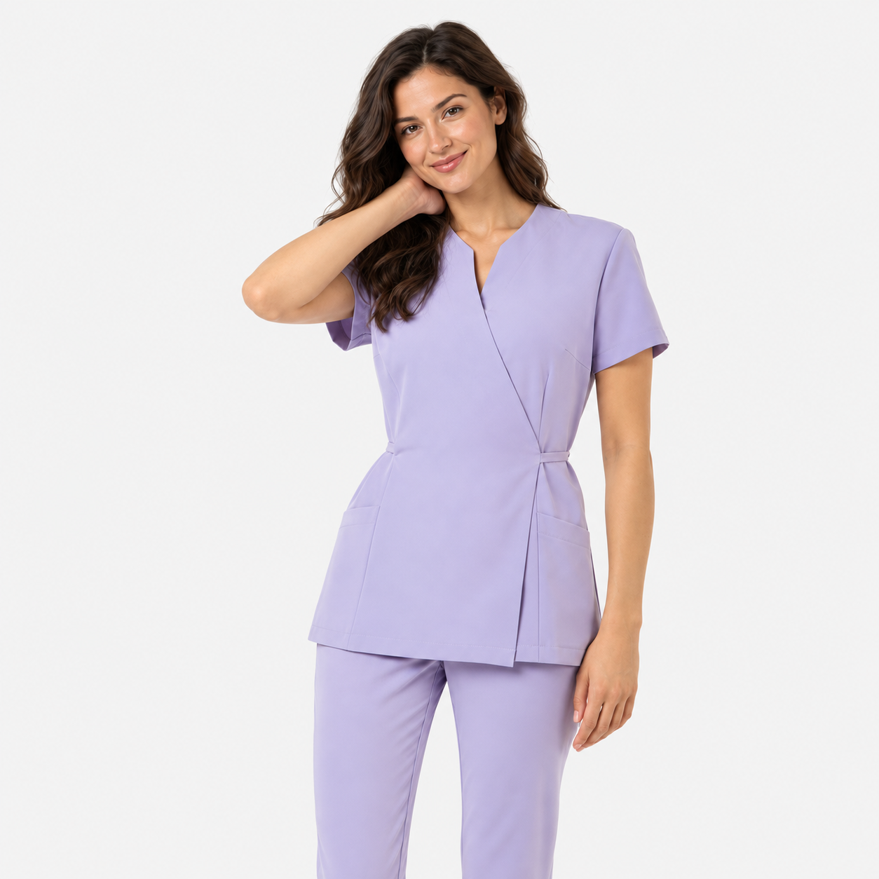 Túnica médica de mujer cruzada Nela, color lila, foto