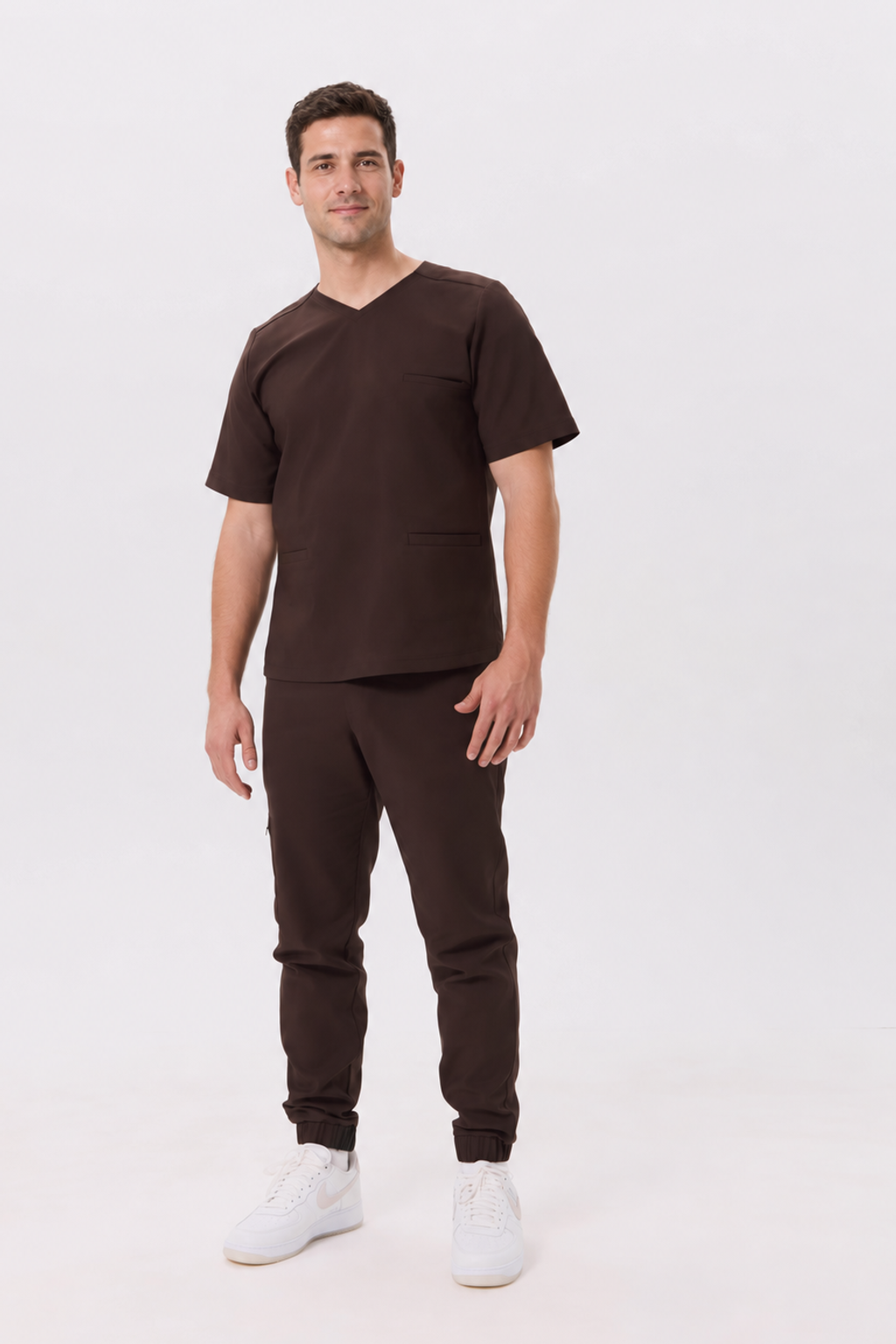 Blusa médica de hombre de algodón Max, color chocolate oscuro, frente