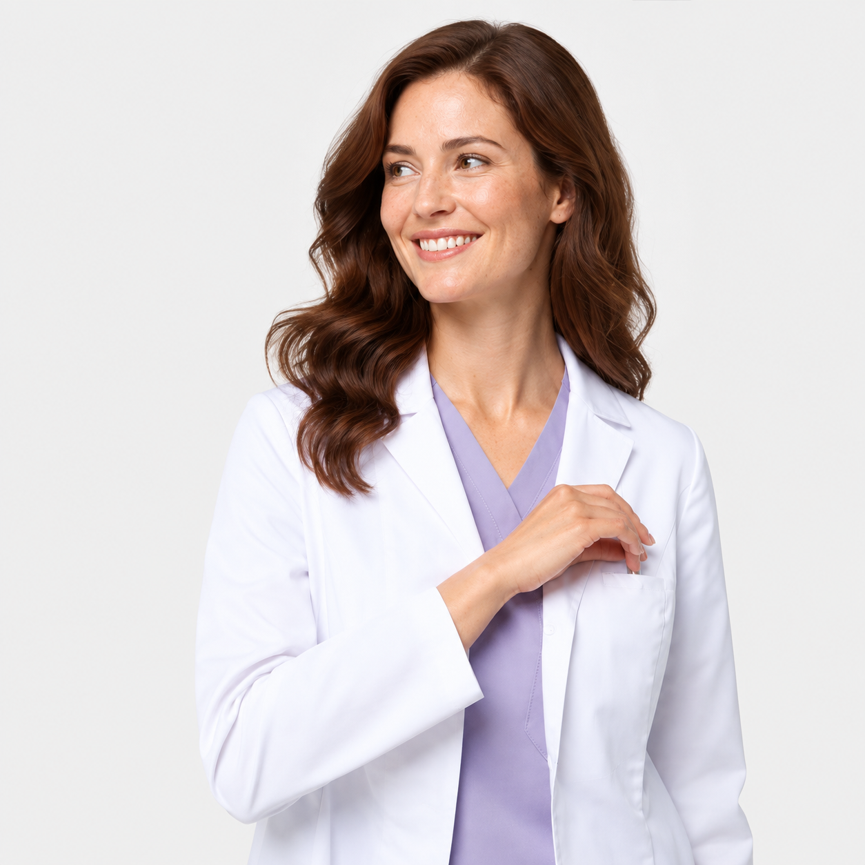 Bata médica de mujer corta Nora, color blanco, foto