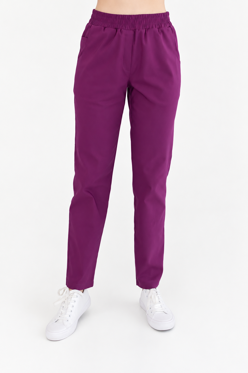 Pantalón médico de mujer recto Maya, color ciruela, frente