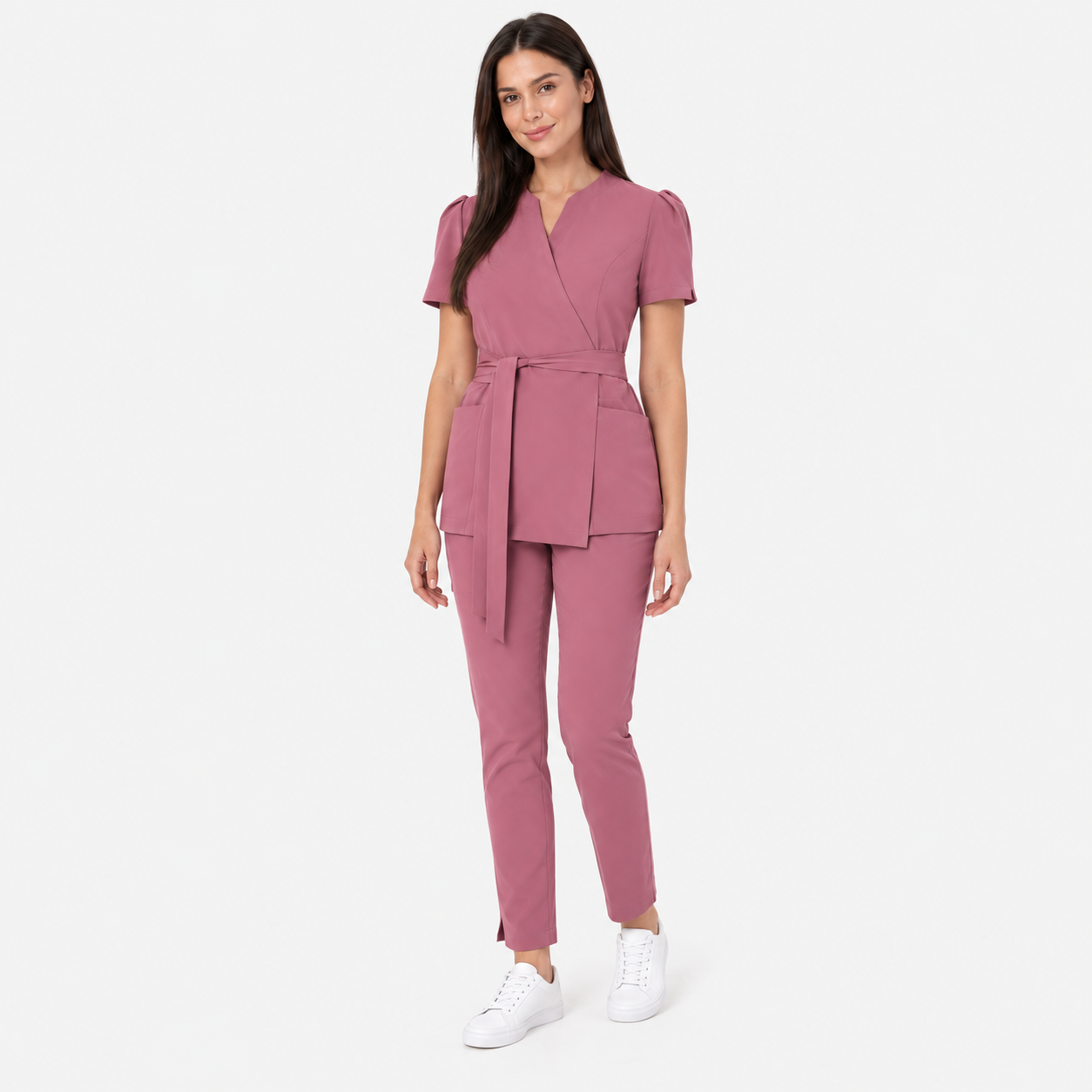 Túnica médica de mujer cruzada Cleo, color rosa viejo, frente