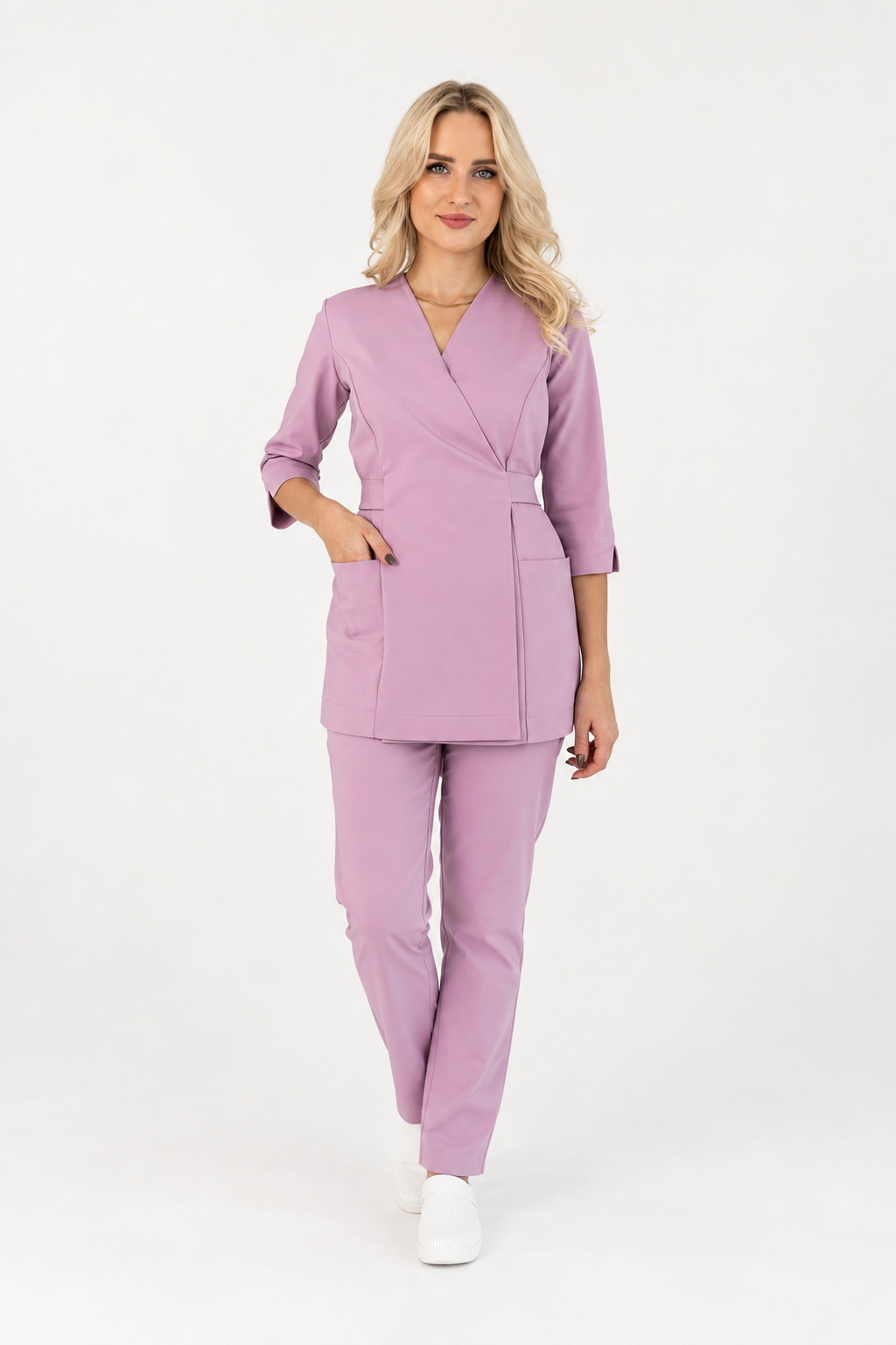 Túnica médica de mujer cruzada Ana, color rosado, frente